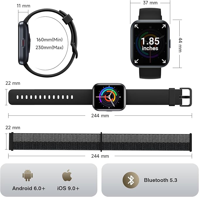 Smart Watches for Women Men, 1.85" Screen Smartwatch Compatible iPhone Android Phone Answer/Make Call, 24/7 SpO2 Sleep Heart Rate Monitor,3ATM Waterproof, Fitness Traker 120+Sport (2 Bands Included)