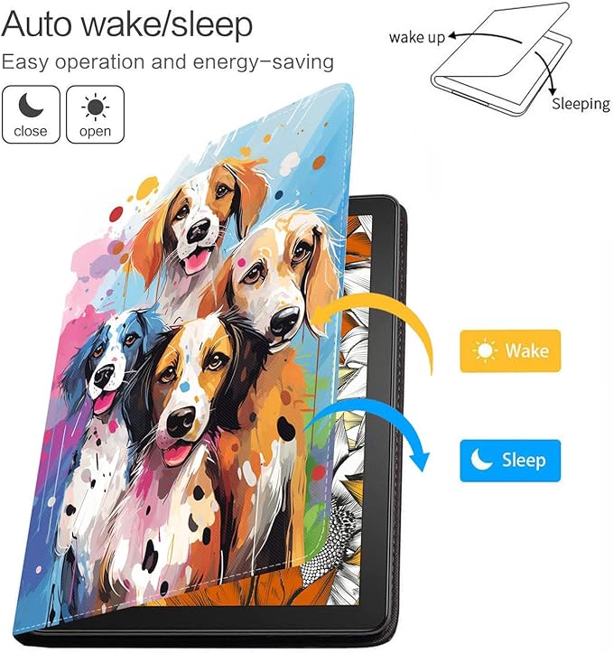 Case for Samsung Galaxy Tab S10 Lite / S10 FE / S9 FE 10.9-Inch / S9 11-Inch, Slim Lightweight PU Leather Stand Cover with Auto Wake/Sleep, Abstract Watercolor Art Dogs