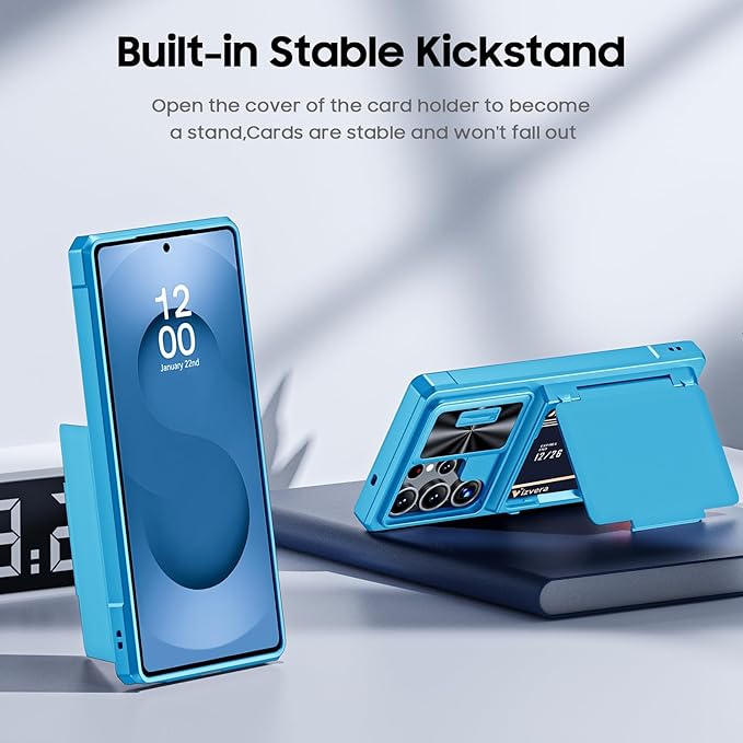 for Samsung Galaxy S25 Ultra Case Wallet with RFID [Cards Holder][Camera Cover][Edge Raised] Full Body Shockproof Silicone Protective Phone Case for Galaxy S25 Ultra 6.9" 2025 (Lake Blue)