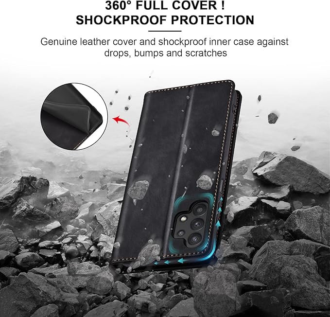 Jasonyu Flip Wallet Case for Samsung Galaxy A32 5G,Leather Magnetic Folio Cover with Card Holder,Kickstand - TPU Shockproof Durable Protective Phone Case,Black