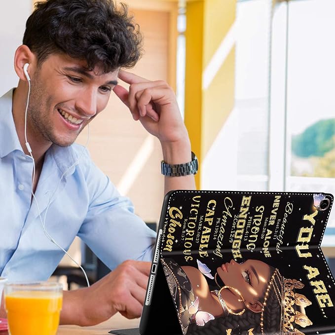 Case for Samsung Galaxy Tab A9+ 11’2023 Model (SM-X210/X216/X218)，Slim Fit Foldable Standing Cover Case with Auto Sleep/Wake，African American Woman Queen Butterfly