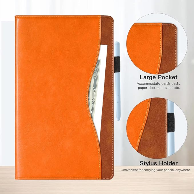 Case for Samsung Galaxy Tab S9 FE 5G 10.9 Inch/S9 11 Inch Case 2023/Tab S8 2022/Tab S7 2020 11 inch, Business PU Leather Cover with Card Slot Pen Holder Multi-Angle Stand- Orange