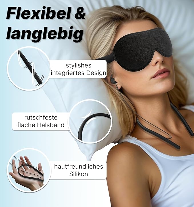 Hmusic HS88 Sleep Earbuds,Neckband Sleep Headphones Bluetooth 5.4,-30dB Noise Reduce Soft Flat Thin Silicone Earplugs for Side Sleeper,12H Playback, In Ear Earphones for Air Travel,Audio Book,Meditate