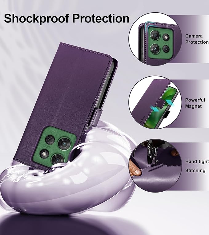 Wallet Flip Case for Moto G Power/Play (2025) - [RFID Blocking] Luxury PU Leather Card Holder Magnetic Phone Cover with Kickstand,Shockproof Protective Case,Purple