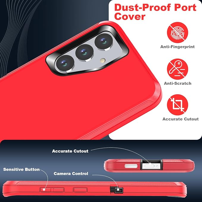Designed for Samsung Galaxy S24/S25 Case [with Privacy Screen Protector] 3-Layer Full Body Protection Rugged Shockproof Heavy Duty Phone Case Cover, Red/Black