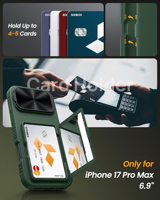 for iPhone 17 Pro Max Case Wallet with Stand, Built-in Card Holder & Camera Cover, Military Grade Drop Protection Rugged Protective Wallet Phone Case for iPhone 17 Pro Max 6.9" 2025, Green