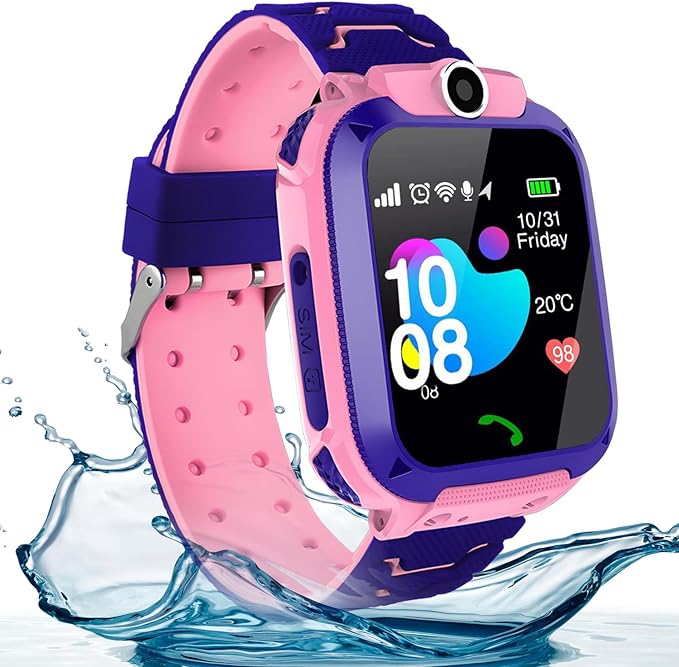 2G Kids GPS Watch, Waterproof Smart Tracker for Boys Girls Ages 3-12 - 2-Way Calling, SOS Button, No Games, 7-Day Battery, Birthday Gift (Pink)