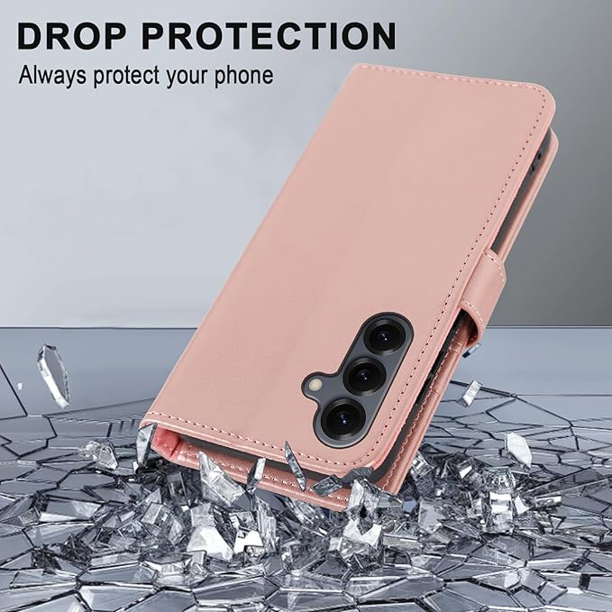 MONASAY Wallet Case Fit for Samsung Galaxy S25+ Plus 5G, [Lens & Glass Screen Protector Included] [RFID Blocking] Flip Folio Leather Cell Phone Cover with Credit Card Holder, 6.7 inch, Rosegold