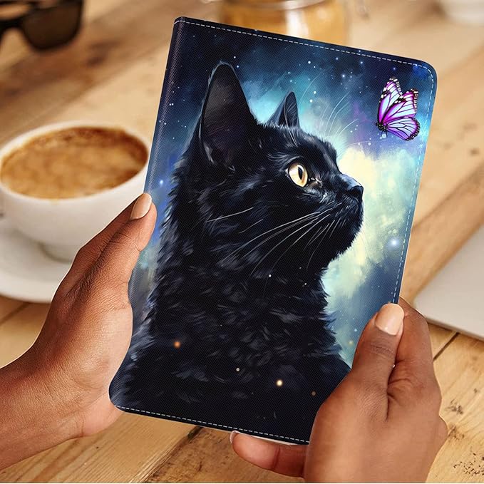 Case for Samsung Galaxy Tab A9 Plus 11 Inch 2023 Model (SM-X210/X216/X218), Slim Lightweight PU Leather Stand Cover with Auto Wake/Sleep, Black Cat and Butterfly