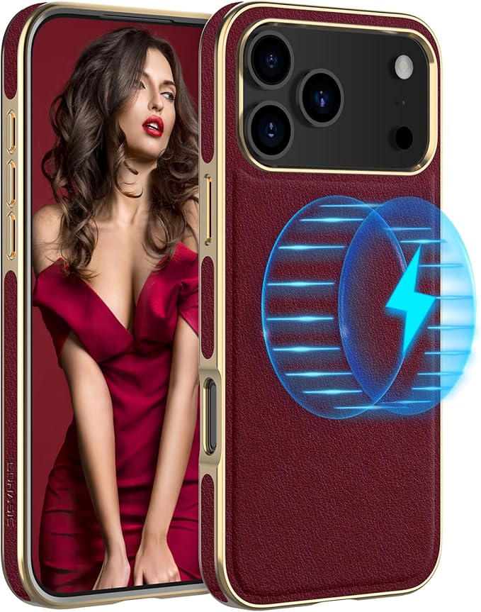 LOHASIC for iPhone 17 Pro Max Case for Women, Compatible with MagSafe, Luxury Elegant Leather Design with Soft Non-Slip Grip Protective Cover Magnetic Case for iPhone17 ProMax 2025 - Burgundy