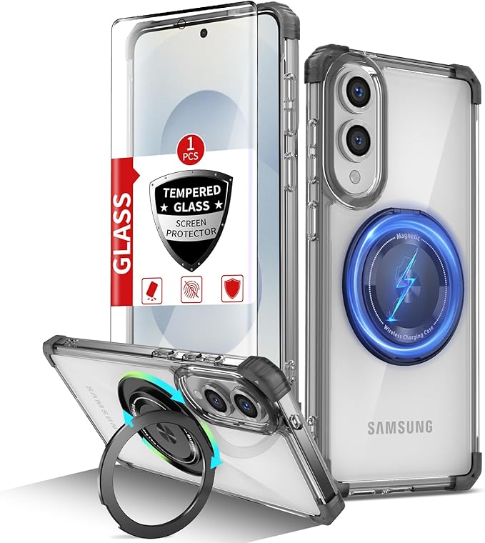 for Samsung Galaxy S25 Edge Case Compatible with MagSafe Magnetic,with Screen Protector,with Kickstand Ring Military Grade Drop Heavy Duty Protection Shockproof for S25 Edge Phone Case Black