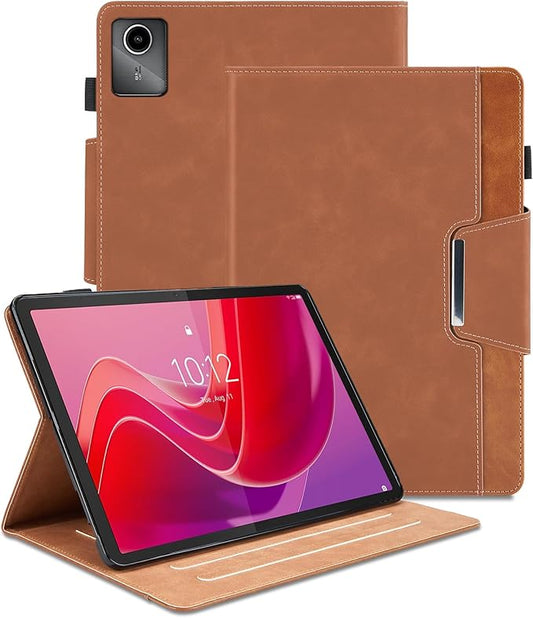 Case for Lenovo Tab M11 (TB-330FU/TB-331FC)/Tab K11 LTE 11 Inch 2024 - Multi-Angle Viewing Stand Cover with Pocket, PU Leather Folio Case with Magnetic Clasp, Auto Wake/Sleep Smart Tablet Cover, Brown