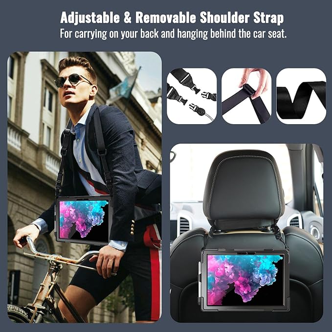 DreamerX for Microsoft Surface Pro 7+ Plus/Pro 7/6/5/4 12.3" Case, Heavy Duty Rugged Full Body Drop Protective Silicone Kids Cover w/Rotating Stand Hand Strap Pen Holder Carrying Shoulder Strap Black