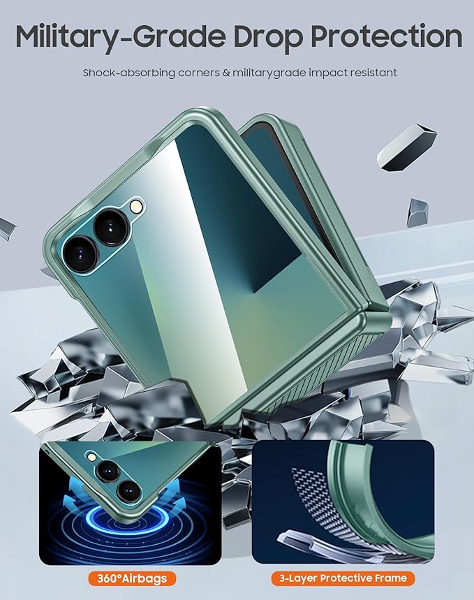 for Samsung Galaxy Z Flip 7 Case Wallet RFID Card Holder&Hinge Protection&HD Screen Protector, Full Body Shockproof Cover for Galaxy Z Flip 7(Mint Green)