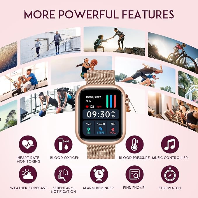 Smartwatch Women Fitness Tracker Watch: Gold Smart Watches for Women Make Answer Bluetooth Call Android Phones iPhone Compatible 123+ Sport Modes IP68 Waterproof Digital Pedometer Heart Rate Monitor