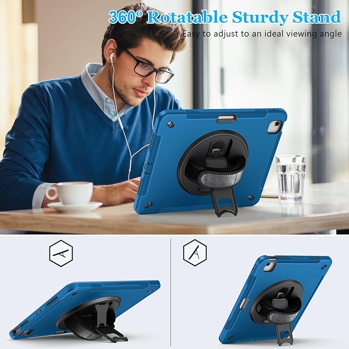 Case for iPad Air 13 Inch M3 2025 & M2 2024: Military Grade Cover for iPad Pro 12.9 6th/5th/4th/3rd Generation W/Screen Protector- Stand- Pencil Holder- Handle- Shoulder Strap- Blue