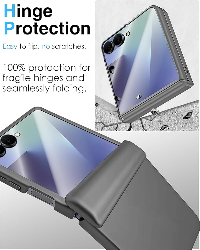 STORMTAL for Samsung Galaxy Z Flip 7 Case, Hinge Protection, Built-in Screen Protector, Wireless Charging, Shockproof, Slim Rugged Phone Protective Case for Galaxy Z Flip 7 Gray