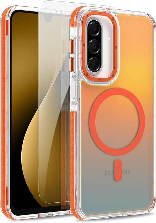MOWIME Magnetic Case for Samsung Galaxy A17 5G [Compatible with Magsafe] [Cute Fashion Fluorescent Design] [1 Screen Protector] Slim Translucent Matte Case for Galaxy A17 5G 6.7", Orange