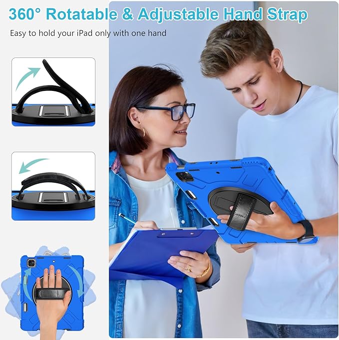 Case for iPad Pro 12.9 2022/2021/ 2020/2018: Cover for iPad Pro 12.9 6th/ 5th/ 4th/ 3rd Generation with Screen Protector- Stand- Pencil Holder- Handle- Shoulder Strap Blue