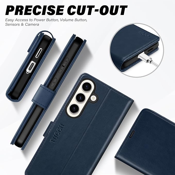 TUCCH Case for Galaxy S25, Wallet Case with [TPU Shockproof Interior Case] Stand RFID Blocking Card Holder, Magnetic PU Leather Protective Flip Cover Compatible with Galaxy S25 6.2" 2025 5G, Dark Blue