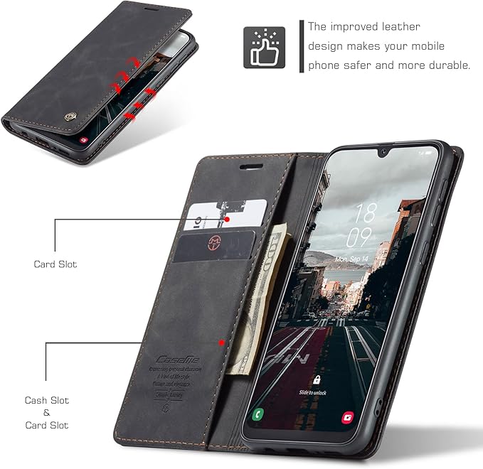 for Samsung Galaxy A40 Case, Flip Wallet Leather Case with Card Holder Magnetic Closure Shockproof Kickstand Protective Phone Cases Cover for Samsung A40,Black