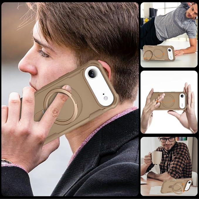 Designed for iPhone 17 Air Case with Magnetic Stand [Military Drop Protection][Compatible with Magnet] Shockproof 17 Air Phone Case with Ring Holder, Khaki