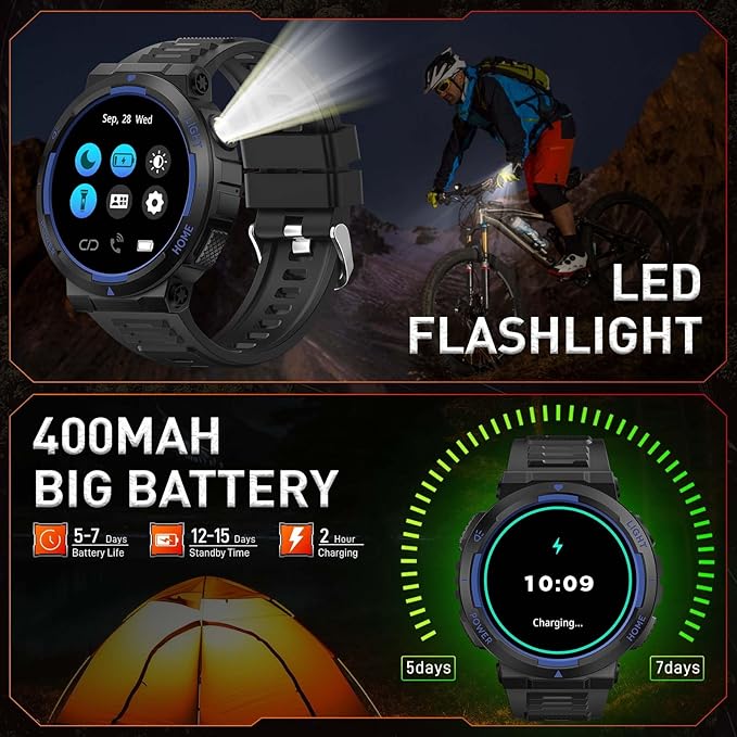 Military Smart Watches for Men (Answer/Make Calls) with LED Flashlight 3ATM Waterproof Smartwatch with 100+ Sports Modes 1.53" Fitness Tracker with Heart Rate Monitor for iPhone Android