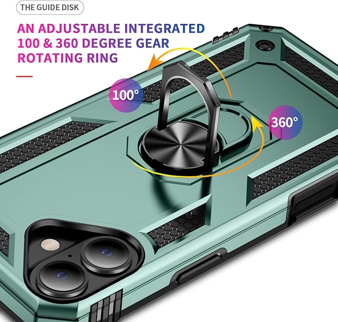 ADDIT Compatible with iPhone 17 Case with Tempered Glass Screen Protector, Adjustable Kickstand Ring, Military-Grade Heavy Duty Protection, Shockproof, Anti-Fingerprint,Teal