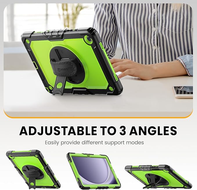 Timecity Case for Samsung Galaxy Tab A9 Plus 11 inch 2024 with Screen Protector, Full-Body Drop Protection Case with Rotating Stand, Hand/Shoulder Strap for Galaxy Tab A9+ (SM-X210/X216/X218) -Green
