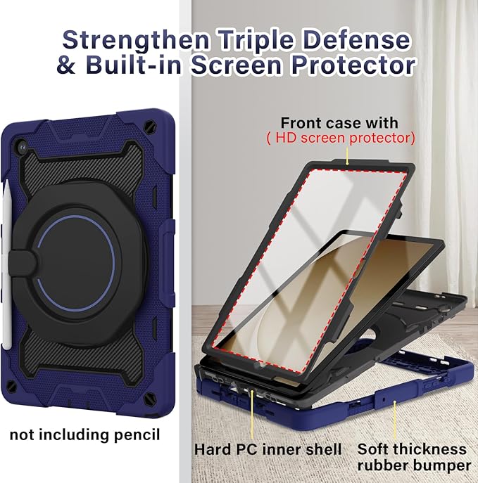 ROISKIN Case for Galaxy Tab A9 Plus 5G/ A9+ 11 Inch with HD Screen Protector & Shoulder Strap,Heavy Duty Military Case for Samsung Galaxy A9 Plus SM-X210/X216/X218 - Rotating Stand for Kids