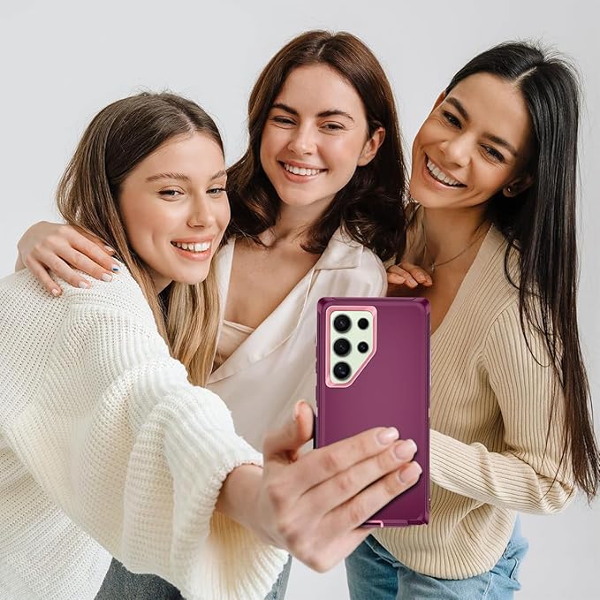 for Samsung Galaxy S24 Ultra Case Heavy Duty Protective Shockproof Dropproof 3-Layer Full Body Protection [Without Screen Protector] Tough Rugged Case for Galaxy S24 Ultra,Purple/Pink