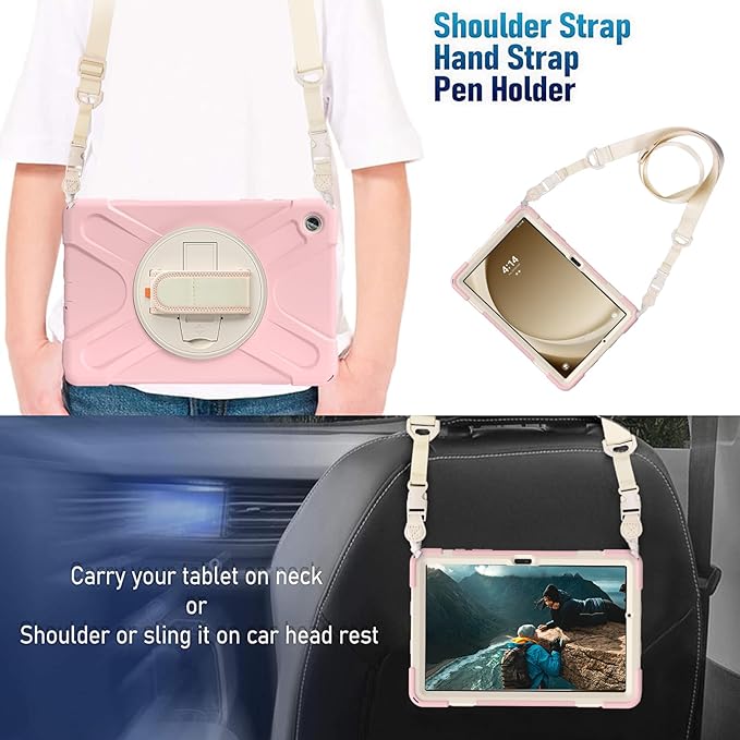 TSQQST Case for Samsung Galaxy Tab A9+ Plus 11 Inch SM-X210/X216/X218 2023 for Kids Girls | Full Body Protective Case Cover with Screen Protector+Stand+ Strap for Galaxy Tab A9+ Plus Tablet -Pink