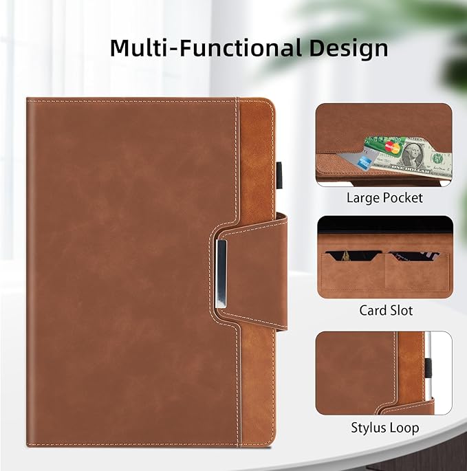 Case for Samsung Galaxy Tab S10 Plus/S9 FE Plus/S9 Plus 12.4 Inch - Multi-Angle Viewing Stand Cover with Pocket, PU Leather Folio Case with Magnetic Clasp, Auto Wake/Sleep Smart Tablet Cover, Brown