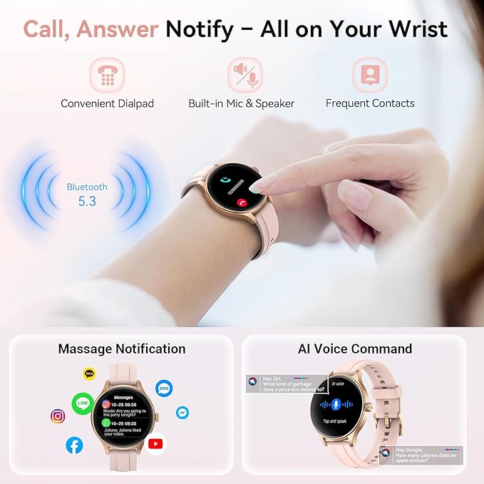 Smart Watches for Women (2 Bands), 40mm Stylish Fitness Watch for Android iPhone with Bluetooth Calls (Make/Answer), AI Voice Command, Heart Rate/SpO2/Sleep Monitor, 7 Days Battery, IP68 Waterproof