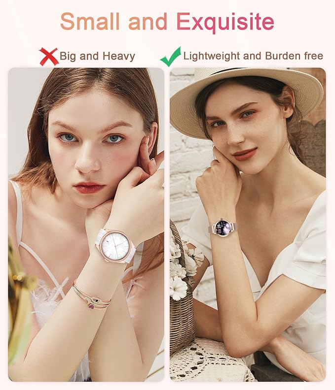 Smart Watches for Women, 1.106" AMOLED Small Screen Smartwatch Answer/Make Call for Android iOS Phones, IP68 Waterproof Fitness Activity Tracker with 100+ Sports, Heart Rate, SpO2, Rose Gold