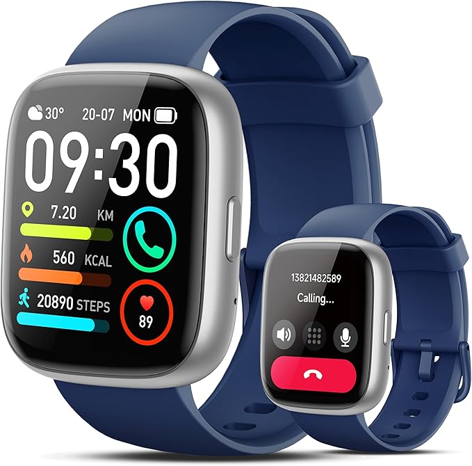 Smart Watch with Alexa Built-in, 1.83" HD Touchscreen Fitness Tracker with Bluetooth Calling, Fitness Watch with Heart Rate/Sleep Monitor/120+ Sports, IP68 Waterproof Smartwatch for Android iOS, Blue