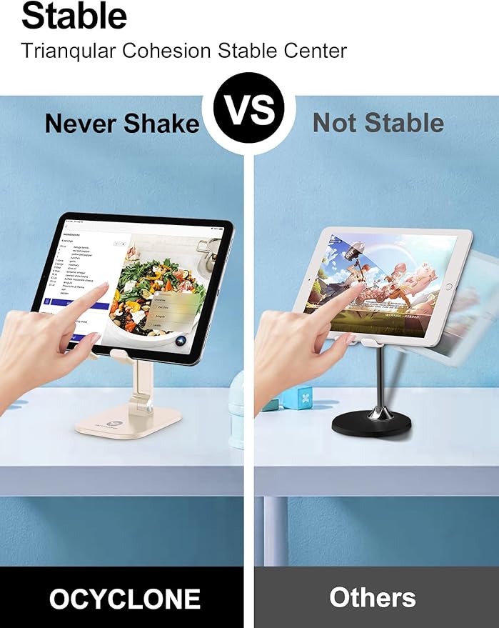 OCYCLONE Phone Stand, Adjustable Height and Angle Foldable Cell Phone Stand Holder for Desk, Taller iPhone Stand Compatible with 4.7"-13" Smartphones iPad Tablet, Beige