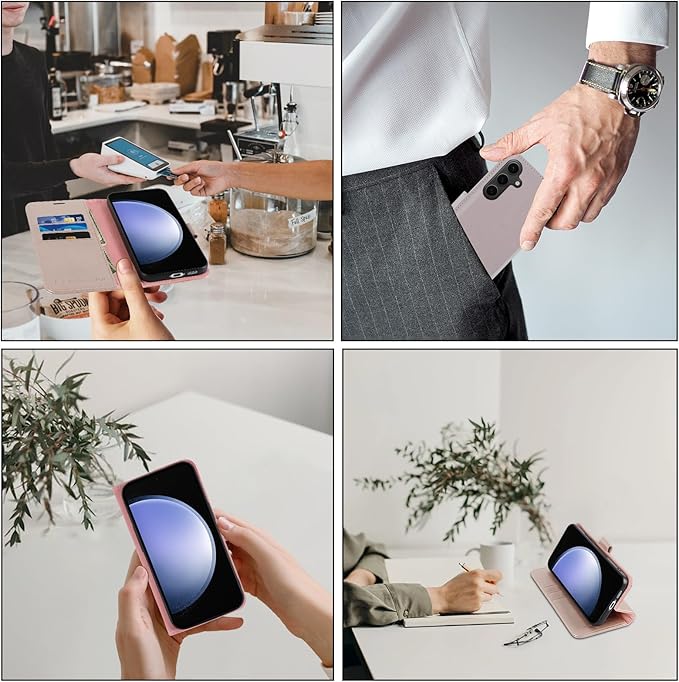 MONASAY Wallet Case Fit for Samsung Galaxy S23 FE 6.4 inch 5G,[RFID Blocking] Flip Folio Leather Cell Phone Cover with Credit Card Holder, Pinksand