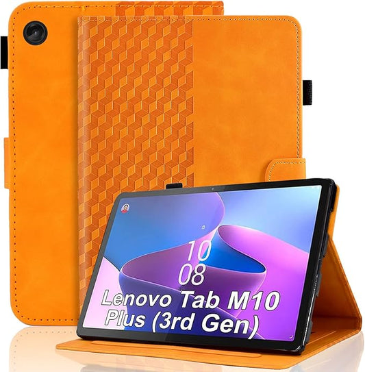 Case for Lenovo Tab M10 Plus 3rd Gen 2022 10.6 inch (TB125FU/TB128FU/TB128XU) PU Leather Folio Magnetic Smart Cover Card Holder with S Pen Holder, Orange