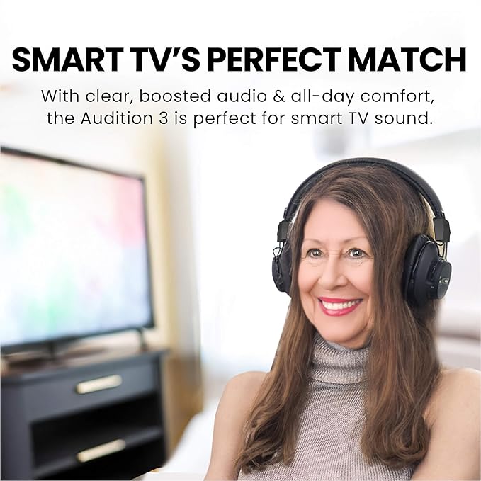 Avantree Audition 3 - Bluetooth Over-Ear Headphones with Wireless Charging Dock, 50H Battery, aptX-Adaptive, Clear Voice, Compatible with Samsung Smart TVs