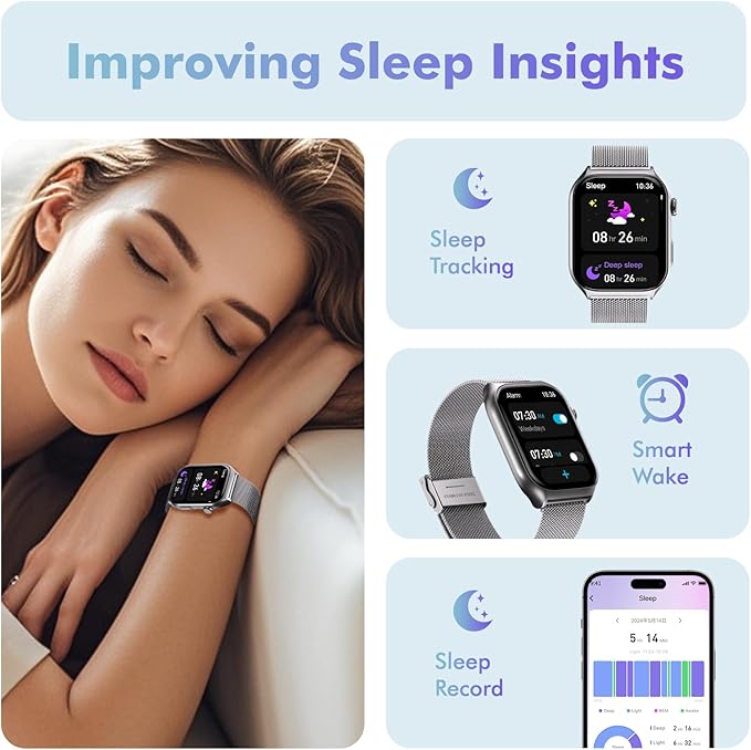 YMS Android Smart Watch for Women - Bluetooth Call,Compatible with Android & iOS，2.0" HD, Heart Rate/Sleep/Step Tracker, 100+ Sports Modes,IP68 Waterproof Men Fitness Tracker (Silver(Milanese))