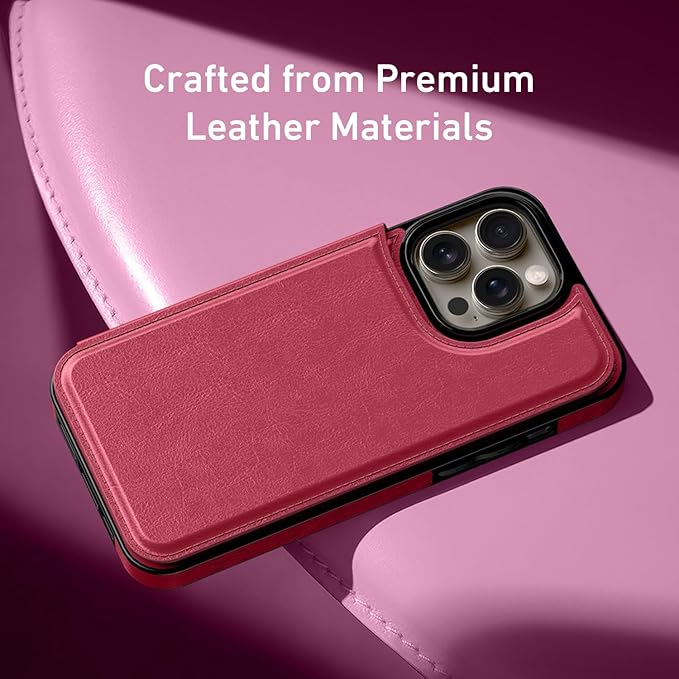 FUNMIKO for iPhone 15 Pro Max Wallet Case with Card Holder, RFID-Blocking, Military-Grade Protection & UV-Printed Artwork, Magnetic Closure with Leather Kickstand - Hot Pink