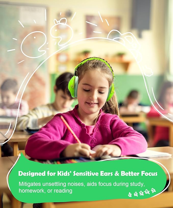 PROHEAR 032 2.0 Noise Cancelling Headphones for Kids - 25dB Noise Reduction - Adjustable Sensory Ear Protection Muffs for Concert, Fireworks, Monster Truck Shows, School - Green