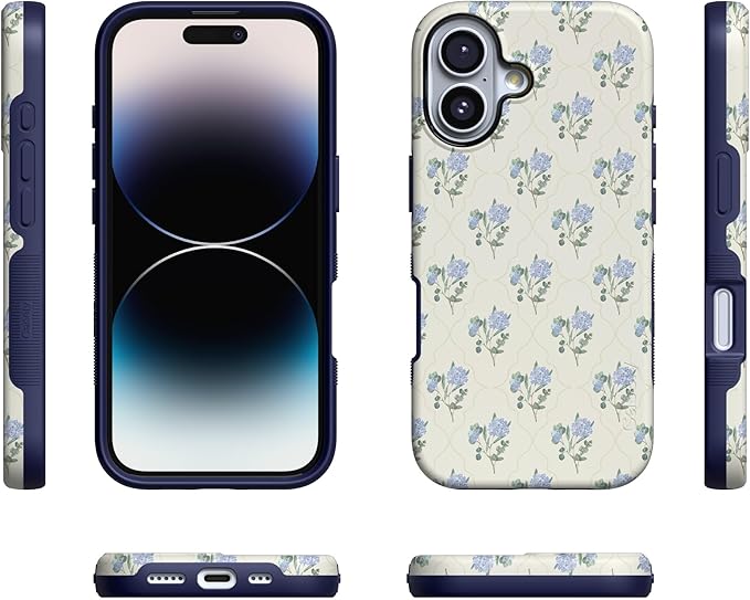 Casely iPhone 17 Case | Vintage Garden | Blue Hydrangea | Compatible with MagSafe | Bold Protective Design