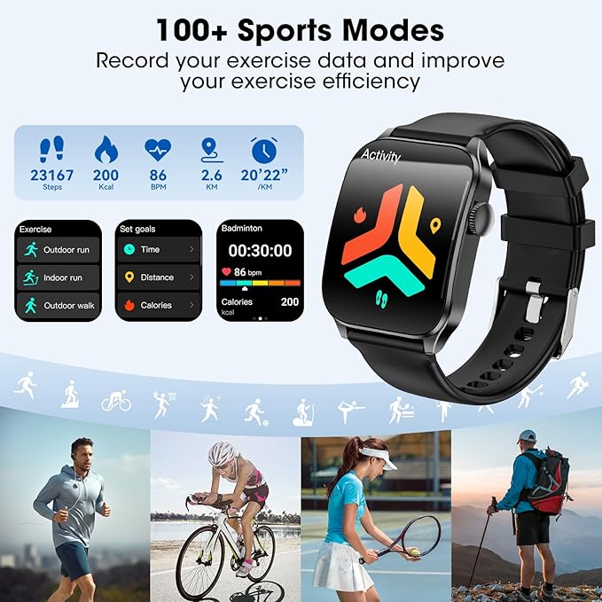 Curve Smart Watch for Men Women, 1.91" Smartwatches with 120+ Sport Modes, Fitness Tracker with Bluetooth Call, Heart Rate, Waterproof Activity Tracker Smartwatch for iOS Android Phones