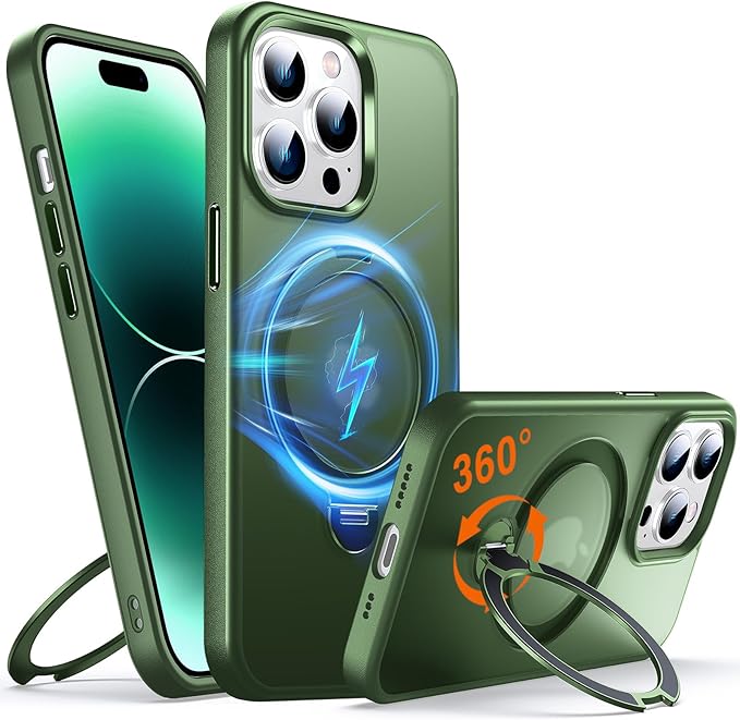 360° O-Ring MagStander for iPhone 14 Pro Max Case with Magnetic Kickstand Ring Holder [Compatible with MagSafe][360°Rotate Stand][Military Shockproof] iPhone 14 Pro Max Phone Cover Green
