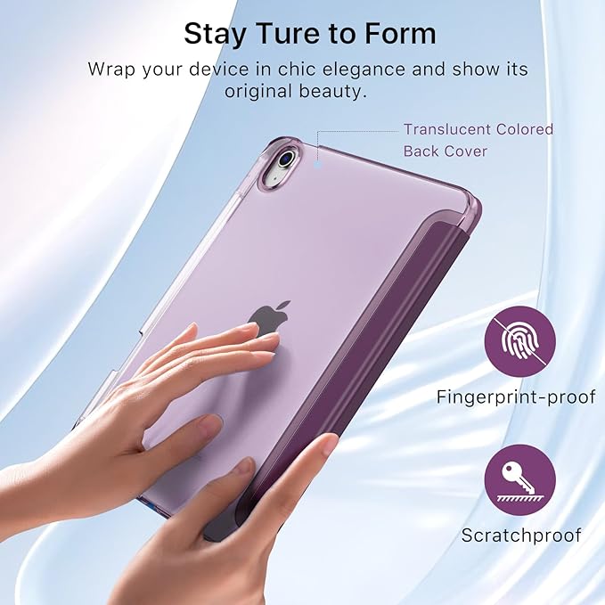 MoKo for iPad (A16) 11th Generation Case 11 Inch 2025, iPad 10th Generation Case 10.9 Inch 2022 with Pencil Holder, Slim Light Trifold Protective Cover with Hard PC Translucent Back Shell, Dark Purple