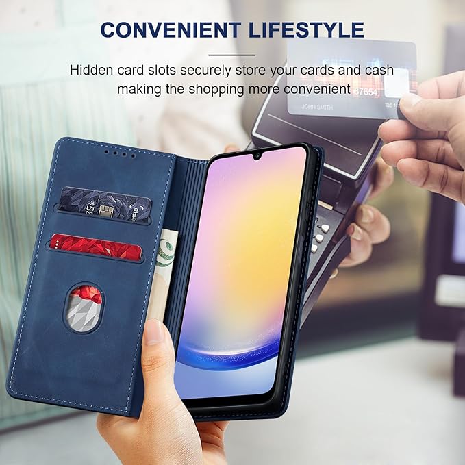 Jasonyu Flip Wallet Case for Samsung Galaxy A25 5G,Leather Magnetic Folio Cover with Card Holder,Kickstand - TPU Shockproof Durable Protective Phone Case,Blue