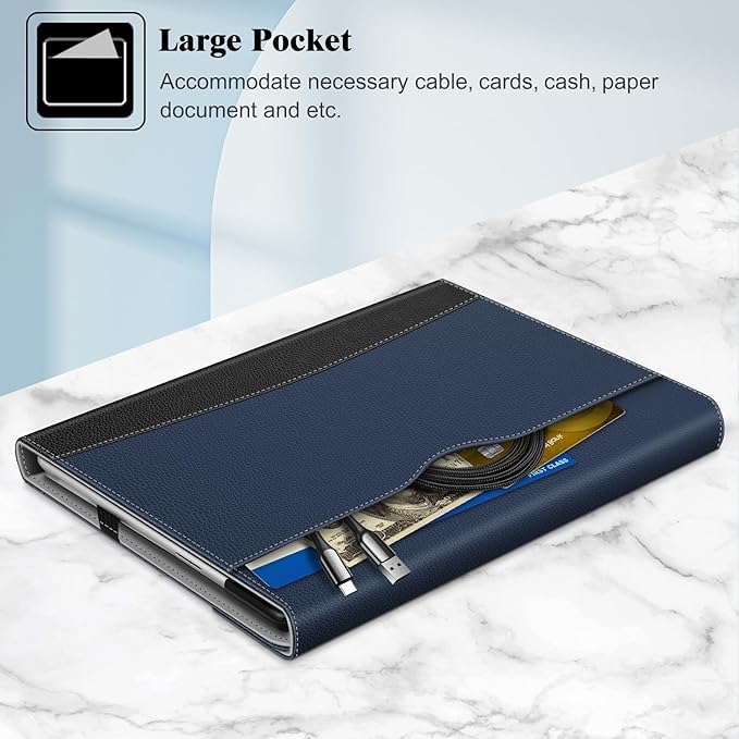 Fintie Case for 13 Inch Microsoft Surface Pro 11/10/9 - Multiple Angle Viewing Portfolio Business Cover with Pocket & Stylus Holder, Compatible with Type Cover Keyboard, Navy/Black
