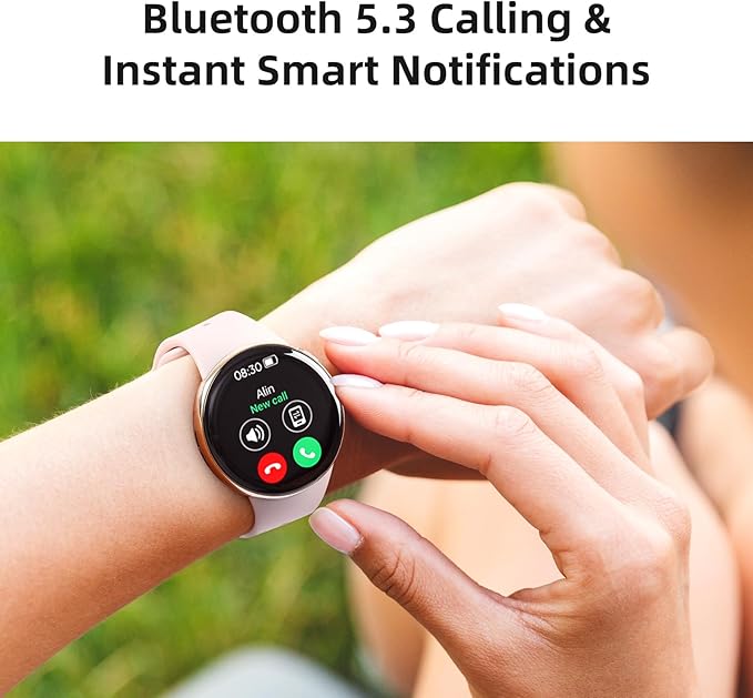 Parsonver AMOLED Smart Watch for Women Men, Always-On Display Fitness Tracker, Answer/Make Calls, 2 Quick-Release Bands, Heart Rate, Sleep Monitor, 120+ Sports Modes for Android iPhone, Champagne Gold